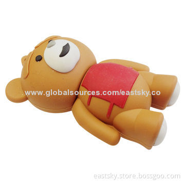 Custom bear-shaped USB drive, made of soft PVC material, OEM orders welcome
